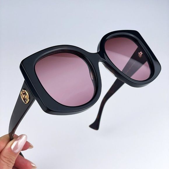 Gucci GG1257S 003 Sunglasses Havana Gradient Red Butterfly Oversized Women - Picture 1 of 14